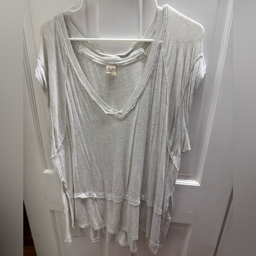 Free People Cream V-Neck Tee